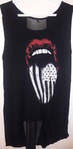 Black American Flag Tounge Out Shirt